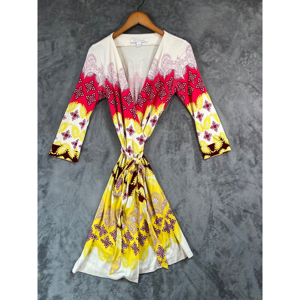 Diane Von Furstenberg Julian Wrap Dress Size 10 Silk Jersey Ethnic Print - Picture 6 of 12